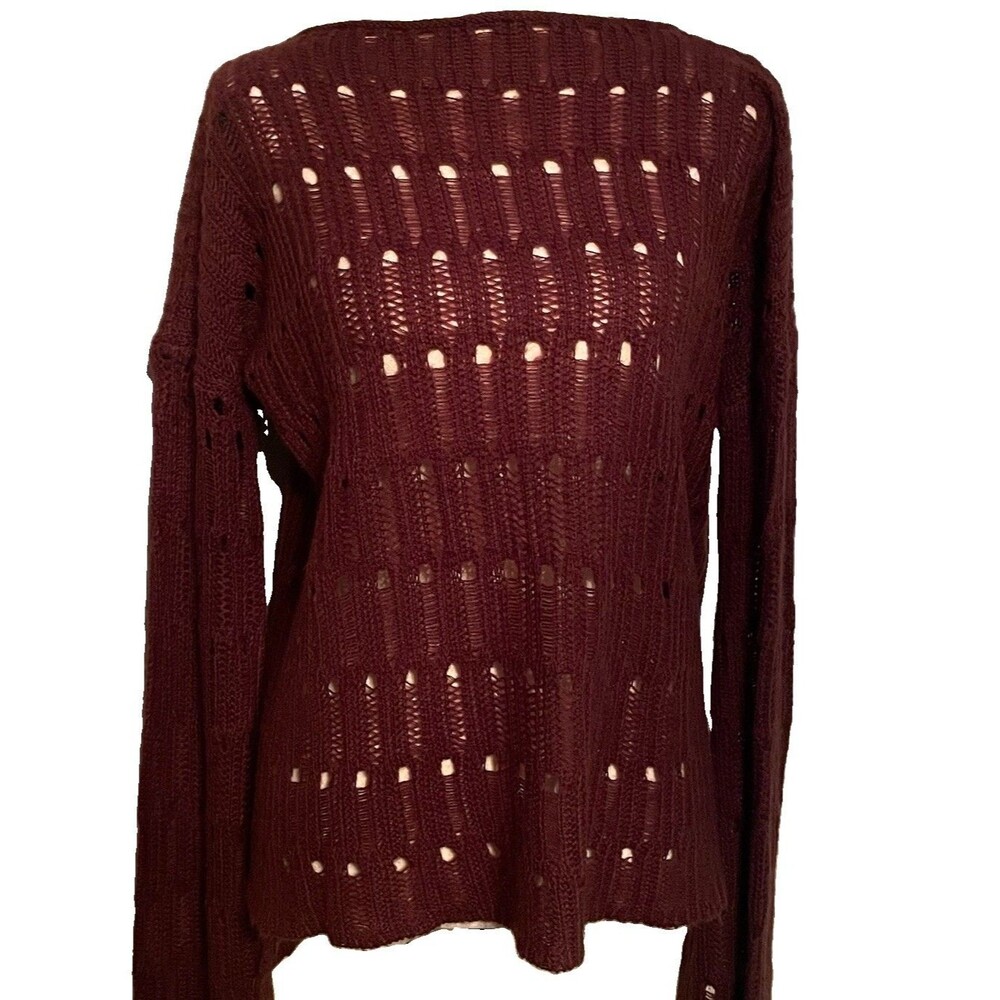BLACK SWAN Burgundy Maroon Open Knit Sweater Grunge Fairy Goth Layering Retro M